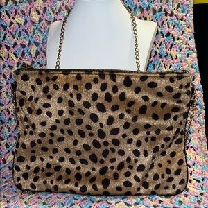 Leopard Print Chain Shoulder Bag - Brown